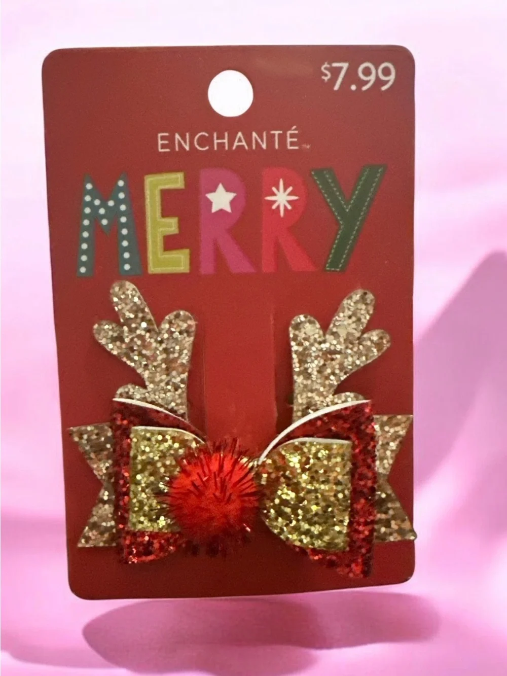 Enchante Kids Glitter Reindeer Bow Hair Clips - Red & Gold 1897